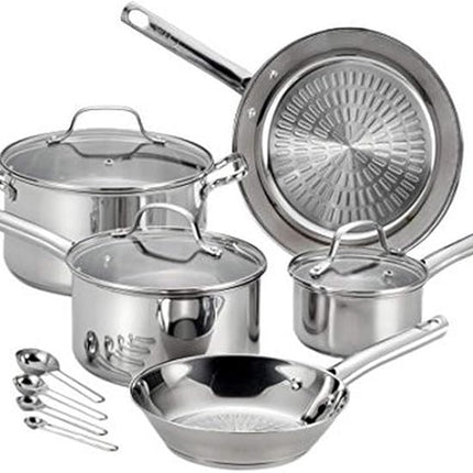 T-fal Performa Stainless Steel Cookware Set 12 Piece Induction Oven Broiler Safe 500F Pots and Pans, Dishwasher Safe Silver
