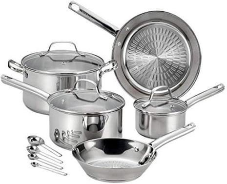 T-fal Performa Stainless Steel Cookware Set 12 Piece Induction Oven Broiler Safe 500F Pots and Pans, Dishwasher Safe Silver