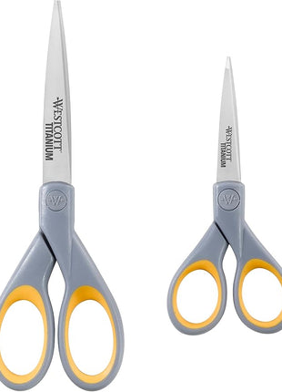 Westcott ‎13824 7” & 5” Pointed Titanium-Bonded Crafting Scissors with Soft Handles, Gray/Yellow (2 Pack)