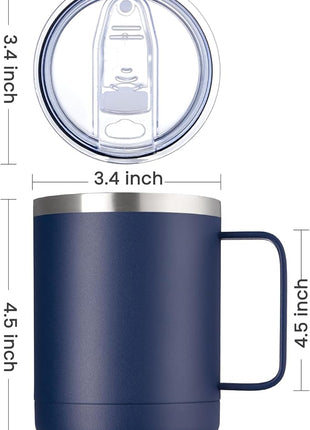 MEWAY 12oz Coffee Mug With Handle 8 Pack Bulk,Stainless Steel Insulated Travel Tumblers With Sliding Lid,Double Wall Vacuum Camping Cup for Hot & Cold Drinks Tea (Navy, 8)