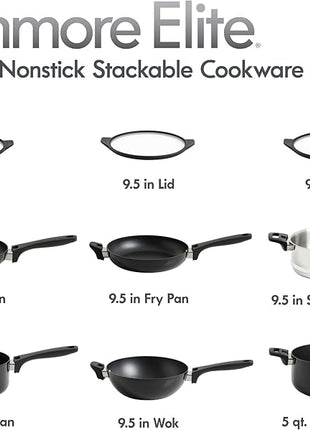Kenmore Elite Grayson Stackable Platinum Nonstick Forged Aluminum Induction Cookware Set, 9-Piece, Black