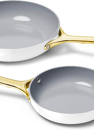Caraway Fry Pan Duo - Nonstick Ceramic Frying Pan (8" & 10.5”) - Non Toxic, PTFE & PFOA Free - Oven Safe & Compatible with All Stovetops (Gas, Electric & Induction) - White