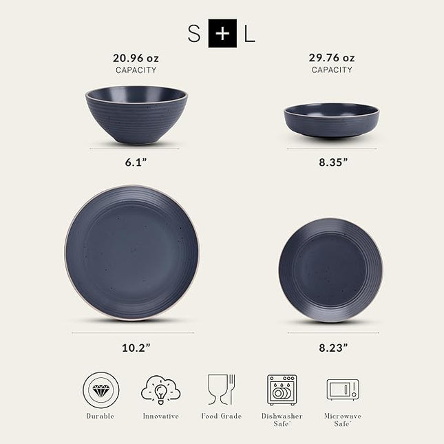 Stone Lain Lauren Modern Stoneware 16-piece Round Dinnerware Set, Plates and bowls Set, Dish set for 4, Charcoal