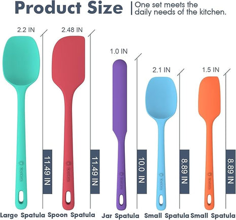 5 Pieces Silicone Spatula Set, Food Grade Rubber Spatula, Upgrade Strong Handle with Ergonomic Grip, Heat Resistant Up to 600°F for Nonstick Cookware, Cooking Colorful Series