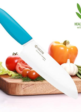 KYOCERA Revolution 2-Piece Ceramic Knife Set: Chef Knife For Your Cooking Needs, 5.5" Santoku and 4.5" Utility Knife, White Blades with Blue Handles, White/Blue