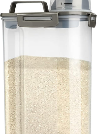 Rice Airtight Storage Container, 3 to 5Lbs Cereal Dry Food Flour Bin, Pet Dog Cat Food Dispenser with Measuring Cup, BPA Free Clear Plastic Kitchen and Pantry Organization Bin for Sugar