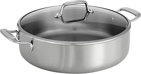 Tramontina Tri-Ply Clad Stainless Steel 6-Quart Braiser Pan with Glass Lid, Induction-Ready, Dishwasher-Safe, NSF-Certified