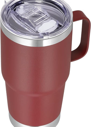 VEGOND 20 oz Tumbler with Handle Lid and Straw, Stainless Steel Insulated Travel Coffee Mug Spill Proof Double Wall Metal Tumbler Cup Keeps Drink Hot and Cold, Wine Red 1 Pack