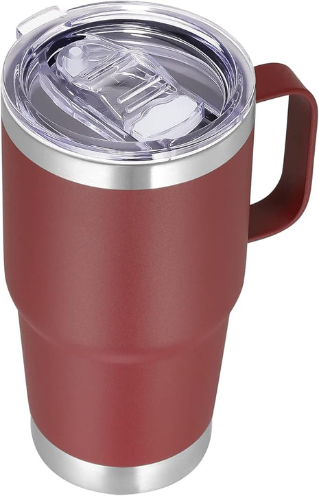 VEGOND 20 oz Tumbler with Handle Lid and Straw, Stainless Steel Insulated Travel Coffee Mug Spill Proof Double Wall Metal Tumbler Cup Keeps Drink Hot and Cold, Wine Red 1 Pack