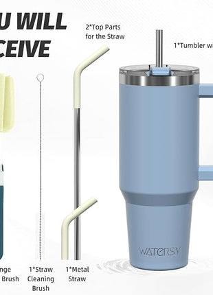 40 oz Tumbler with Handle,Tumbler with Lid and Straw,Double Wall Insulated Cup Stainless Steel Travel Mug(Cold for 34 Hours),Water Bottle for Iced Tea,Coffee,Cold Beverages(Smog Blue)