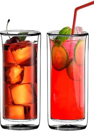 Sun's Tea (Set of 2) 20oz (600ml) Ultra Clear Strong Double Wall Insulated Thermo Glass Tumbler V3 Highball Glass for Beer/cocktail/lemonade/iced Tea/Smoothie (Real Borosilicate Glass, Not Plastic)