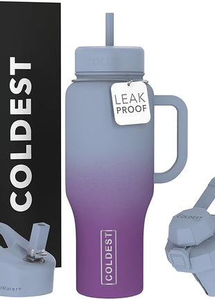 Coldest Tumbler with Handle and Straw - 100% Leak Proof Insulated Tumbler with Lid and Straw (3 Lids) - Stainless Steel Tumblers for Women & Men - Cup Holder Friendly Base, 36 oz (Monsoon)