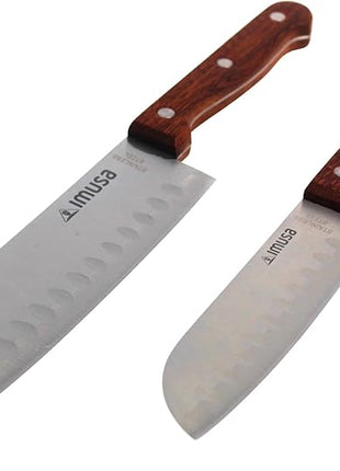 IMUSA, 2pc 5" & 7" Santoku Knife Set w/Wood Handle, Stainless Steel Kitchen Cooking Knifes