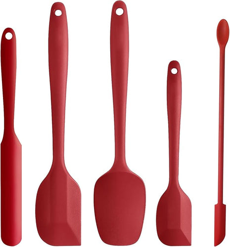 5 Piece Red Silicone Spatula Set, Heat Resistant Rubber Spatulas Set, Kitchen Spatula Set Dishwasher Safe for Nonstick Cookware Baking Cooking