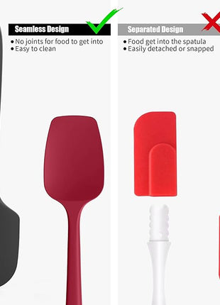 Doosu Silicone Scraper Spoon Spatulas, 600°F Heat Resistant BPA Free Rubber Flat Spatula, Kitchen Mixing Stirring Cooking Spoonula, Non-Stick Dishwasher Safe Baking Supplies (2 Pcs, Black+Red)