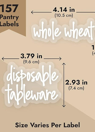 Talented Kitchen Script Pantry Labels - Water-Resistant Reusable Stickers for Pantry Organization - Clear Flour Sugar Stickers - Peel & Stick Spice Jar Labels - 1"-1.5", Laminated Vinyl, 157 Count