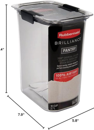 Rubbermaid Brilliance 16-Cup Airtight Food Storage Container with Lid Clear/Grey - optimal for pantry organization flour sugar and food storage
