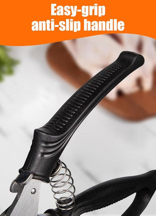 Brigii Kitchen Shears, Stainless Steel Heavy Duty Poultry Shears, Multi-Purpose Kitchen Scissors for Cutting Chicken, Fish, Seafood, and Vegetables, Spring Loaded-KS05Black