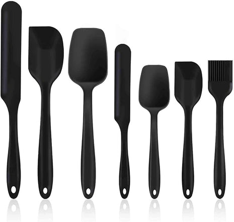 TeamFar Silicone Spatula, 7 PCS Rubber Spatulas Heat Resistant Kitchen Utensils Set for Baking Cooking Mixing, Fit Nonstick Cookware, Healthy & Non Toxic, Sturdy & One Piece, Dishwasher Safe - Black