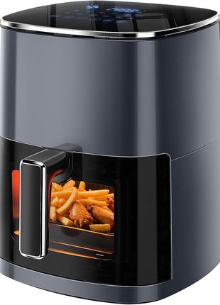 Simple Deluxe Air Fryer - 6.34 QT Digital Airfryer with Visible Window, 12 Presets Functions, Nonstick and Dishwasher-Safe Basket, 1700W, Gray
