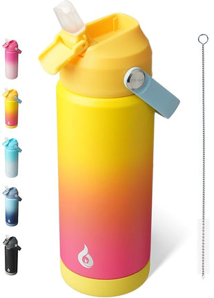 BJPKPK Insulated Water Bottle with Straw Lid, 18oz Thermo Water Bottles with Soft Nozzle, Flex Handle & Non-slip Boot, BPA Free Leak Proof Stainless Steel Metal Thermo, Tumblers, Cups,Rainbow