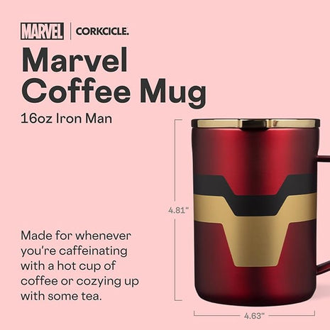 Corkcicle Classic Coffee Mug - Triple Insulated Stainless Steel for Travel - Shatter-Proof Lid - Keeps Drink Hot Over 3 Hours - Holiday Mug Gift - Great for Gifting Warmth - 16 oz - Iron Man