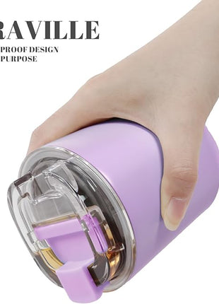 Puraville Insulated Tumblers with Lid, 10 oz Travel Coffee Mug Stainless Steel Vacuum Cup, Leak Proof Reusable Double Walled Coffee Tumbler for Iced and Hot Drinks, Lilac