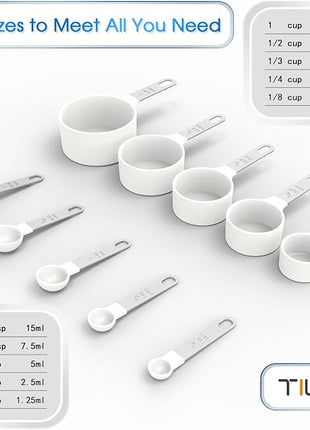 TILUCK Measuring Cups & Spoons Set, Stackable Cups and Spoons, Nesting Measure Cups with Stainless Steel Handle, Kitchen Gadgets for Cooking & Baking（white）