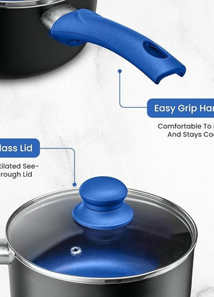 Chef's Star Pots And Pans Set Kitchen Cookware Sets Nonstick Aluminum Cooking Essentials 11 Pieces Blue