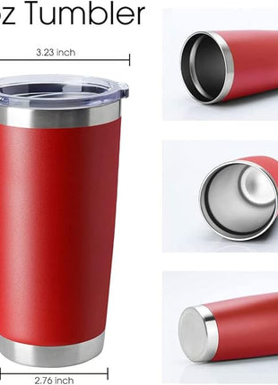 HASLE OUTFITTERS 20oz Tumblers Stainless Steel Mugs with Lid Double Wall Vacuum Insulated Coffee Cups for Cold & Hot Drinks (20oz-Red, 8 Pack)