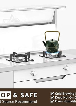 Toptier Mini Tea Kettle, Super Small Palm-sized Teapot, Stovetop Safe Japanese Cast Iron Tea Kettle, Diamond Design Tea Pot with Removable Infuser for Loose Tea, 11 Ounce (325 ml), Dark Green