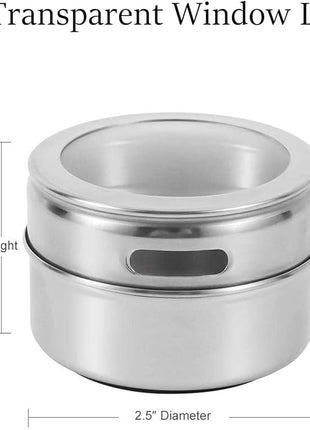 Beeyoka Magnetic Spice Jars,12 Pcs Stainless Steel Spice Tins with Lid and Small Holes for Sprinkle Rust Free Easy to Clean Includes 94 Labeling Stickers