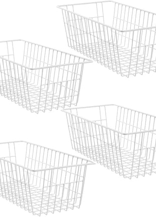 SANNO 14" Freezer Baskets Wire Storage Baskets for Organizing Pantry Organization Bins Cabinets - Metal Basket Kitchen, Laundry, Garage, Fridge, Bathroom Countertop Organizer