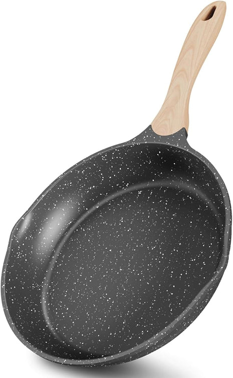 JEETEE 9.5 Inch Nonstick Frying Pan, Stone Coating Cookware, Nonstick Omelette Pan with Heat-Resistant Handle, Compatible with All Stoves (Grey)
