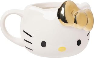 Silver Buffalo Sanrio Hello Kitty Gold Chrome Reflective Bow Ceramic 3D Sculpted Mug, 20 Ounces