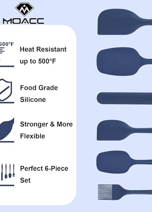Silicone Spatulas Set, Rubber Spoon Spatula Heat Resistant Spoonula One Piece Design Seamless Spatula Non-Stick Scrapers Baking Mixing Tool (Dark Blue)