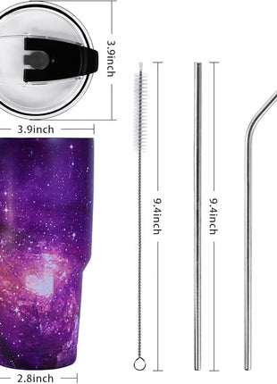 SYACOT 30oz Tumbler Double Wall Stainless Steel Vacuum Insulated Travel Mug with Splash-Proof Lid Metal Straw and Brush