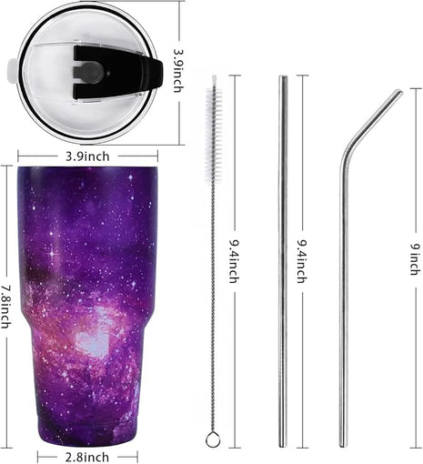 SYACOT 30oz Tumbler Double Wall Stainless Steel Vacuum Insulated Travel Mug with Splash-Proof Lid Metal Straw and Brush