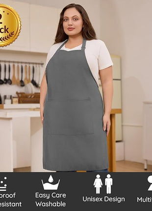 2 Pcs Plus Size Chef Apron, Unisex Professional Apron with 2 Pockets for Cooking, Work, Baking (Larger Size)