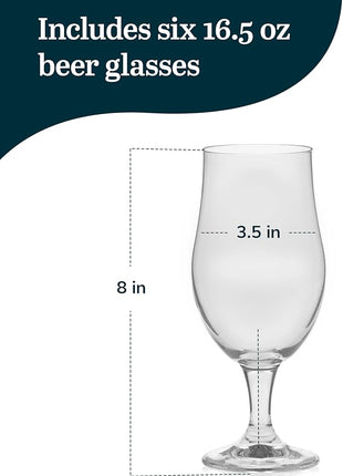 Libbey Crafts Brew Belgian Tulip Beer Glass Set, Elegant Belgian Beer Glasses Set of 6 for Belgian Ale, Dishwasher Safe Gift Set for Beer Lovers