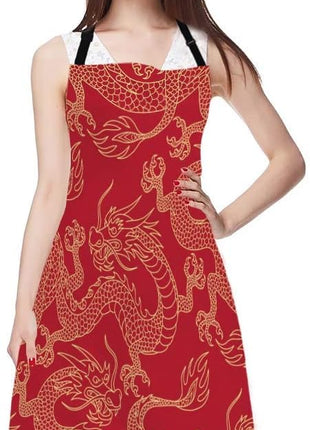 EKOBLA Dragon Aprons Chinese Traditional Culture Tattoo Power Symbol Flying Mascot Animal Waterproof Resistant Chef Cooking Kitchen BBQ Adjustable Aprons for Women Men 27x31 Inch