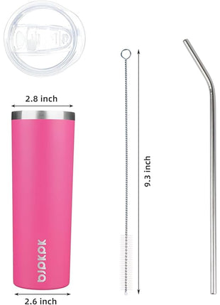 BJPKPK 2 Pack 20oz Skinny Tumblers with Lid Insulated Travel Coffee Cup Stainless Steel Thermal Mug,Turquoise,Pink