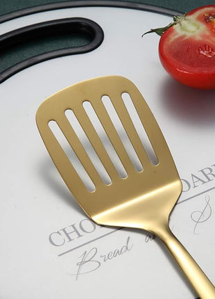 Gold Spatulas, Berglander Slotted Turner Titanium Gold Plating, Metal Turner For Cooking, Kitchen Barbecue Spatulas, Dishwasher Safe, Easy to Clean