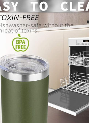 HASLE OUTFITTERS 20 oz Skinny Tumblers Bulk Set, Stainless Steel Insulated Slim Tumblers with Lids, Reusable Double Wall Travel Coffee Mugs, Durable Powder Coated Travel Water Cups(Army Green, 12)