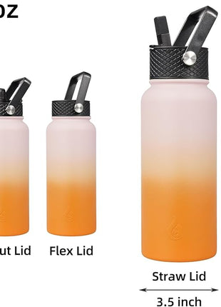 BJPKPK Insulated Water Bottles with Straw Lid, 32oz Metal Large Water Bottle with 3 Lids, Reusable Leak Proof BPA Free Thermo, Stainless Steel Tumblers for Sports, Gym, Travel-Coral