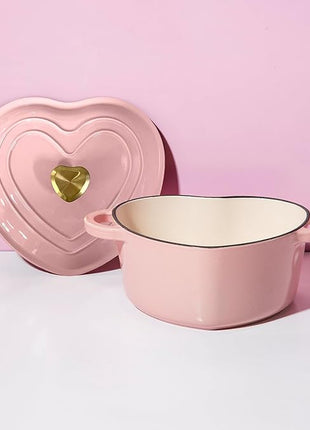Paris Hilton Enameled Cast Iron Dutch Oven Heart-Shaped Pot with Lid, Dual Handles, Works on All Stovetops, Oven Safe to 500°F, 4-Quart, Pink
