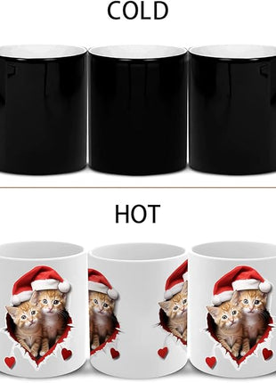 Caliamary Heat Changing Mug, Funny Cat Heat Changing Ceramic Coffee Mug, 11 oz Heat Sensitive Color Changing Coffee Mug Cup, Cute Xmas Gift Mug for Women Men Kids… (Two cats)