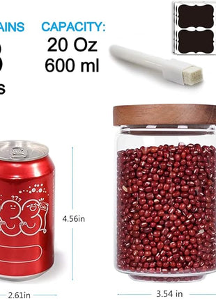 SAIOOL Stackable Kitchen Canisters Set of 8,High Borosilicate Glass Cylinder Airtight Food Storage, sort out the tea, flour, candies, grain easily and clearly