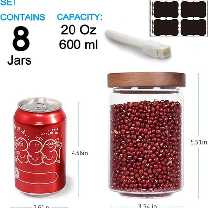 SAIOOL Stackable Kitchen Canisters Set of 8,High Borosilicate Glass Cylinder Airtight Food Storage, sort out the tea, flour, candies, grain easily and clearly
