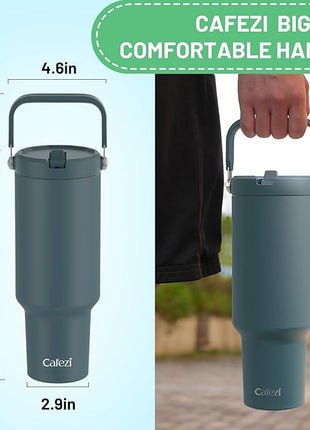 40oz Tumbler with Handle and Straw, Vacuum Insulated Tumblers with Flip Straw and Top Handle, Reusable Insulated Cup for Home, Outdoors, Leakproof, Fits in Cup Holder, Cold for 30 Hours